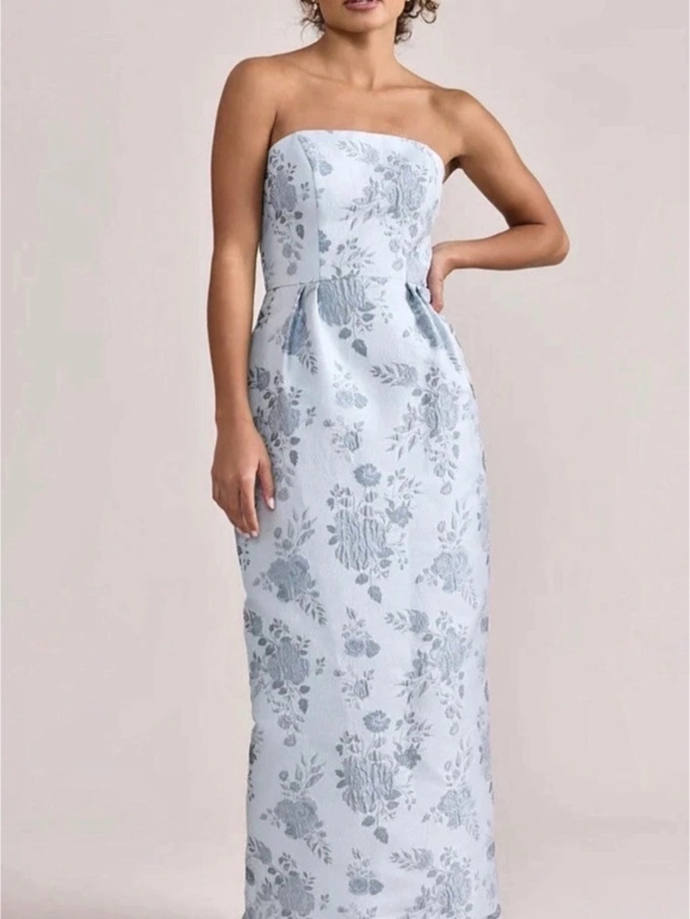 Revelry Adrienne Jacquard Dress Floral Strapless Maxi Blue & White Size 10